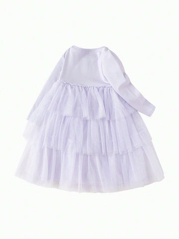 Balabala Girls' Dress, 2024 Autumn Collection, Trendy Long Sleeve Mesh Dress For Toddlers Balabala Girls' Dress, 2024 Autumn Collection, Trendy Long Sleeve Mesh Dress For Toddlers