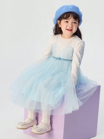 Balabala Girls' Dress, 2024 Fall Collection, New Design Fake Two-Piece Style For Young Girl Balabala Girls' Dress, 2024 Fall Collection, New Design Fake Two-Piece Style For Young Girl