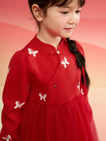 Balabala Balabala Girls' Princess Dress, 2025 Spring New Year With Tulle Balabala Balabala Girls' Princess Dress, 2025 Spring New Year With Tulle