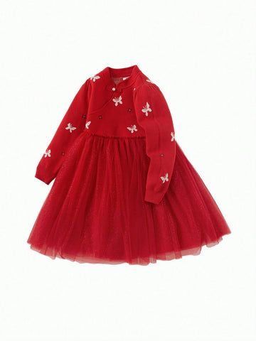 Balabala Balabala Girls' Princess Dress, 2025 Spring New Year With Tulle Balabala Balabala Girls' Princess Dress, 2025 Spring New Year With Tulle