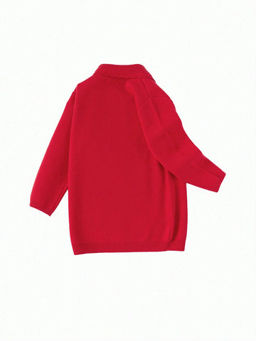 Balabala Balabala Girls' Red Knit Dress, 2025 Embroidered Spring New Year Outfit Balabala Balabala Girls' Red Knit Dress, 2025 Embroidered Spring New Year Outfit
