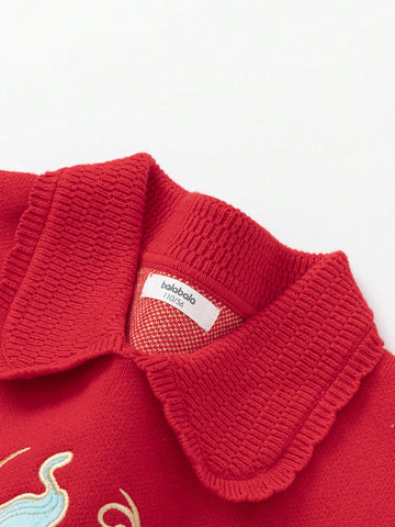 Balabala Balabala Girls' Red Knit Dress, 2025 Embroidered Spring New Year Outfit Balabala Balabala Girls' Red Knit Dress, 2025 Embroidered Spring New Year Outfit