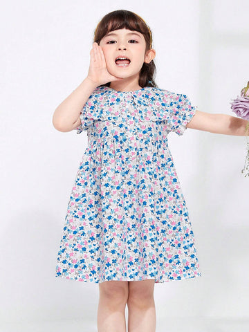 Balabala Girls' Dress Kids' Summer Floral Cotton Collar Dress Balabala Girls' Dress Kids' Summer Floral Cotton Collar Dress