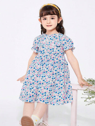 Balabala Girls' Dress Kids' Summer Floral Cotton Collar Dress Balabala Girls' Dress Kids' Summer Floral Cotton Collar Dress