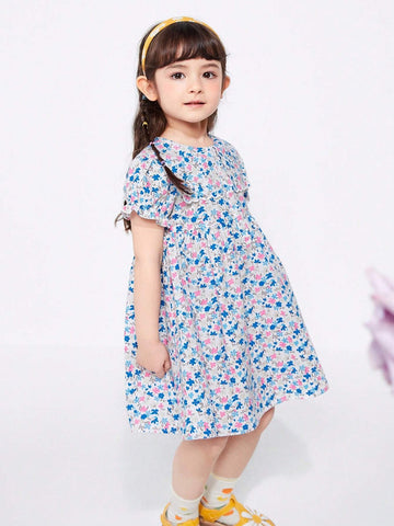 Balabala Girls' Dress Kids' Summer Floral Cotton Collar Dress Balabala Girls' Dress Kids' Summer Floral Cotton Collar Dress