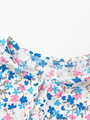 Balabala Girls' Dress Kids' Summer Floral Cotton Collar Dress Balabala Girls' Dress Kids' Summer Floral Cotton Collar Dress