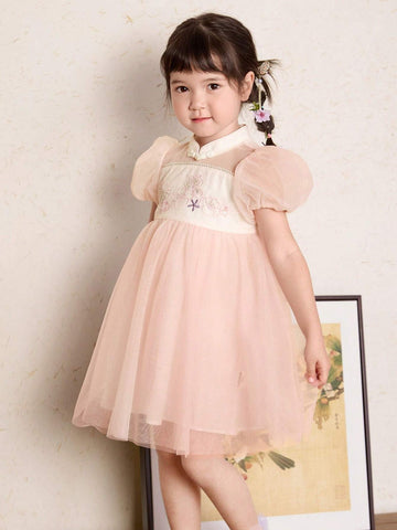 Balabala Girls' Dress Princess Dress 2024 New Summer Children's Dress Chinese Style Cheongsam Dress Mesh Skirt Balabala Girls' Dress Princess Dress 2024 New Summer Children's Dress Chinese Style Cheongsam Dress Mesh Skirt