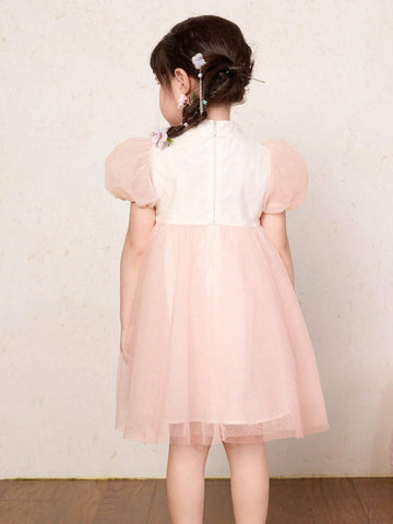 Balabala Girls' Dress Princess Dress 2024 New Summer Children's Dress Chinese Style Cheongsam Dress Mesh Skirt Balabala Girls' Dress Princess Dress 2024 New Summer Children's Dress Chinese Style Cheongsam Dress Mesh Skirt