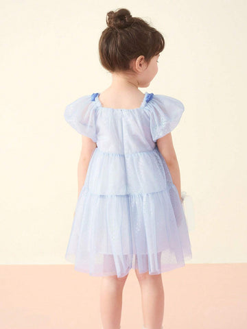 Balabala Girls' Princess Dress Children's Dress 2024 Summer Sweet Bubble Sleeve Mesh Skirt Balabala Girls' Princess Dress Children's Dress 2024 Summer Sweet Bubble Sleeve Mesh Skirt