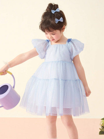 Balabala Girls' Princess Dress Children's Dress 2024 Summer Sweet Bubble Sleeve Mesh Skirt Balabala Girls' Princess Dress Children's Dress 2024 Summer Sweet Bubble Sleeve Mesh Skirt