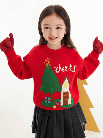Balabala Young Girl' Christmas Sweater Boys' Girls' Autumn/Winter 2024 New Loose Pullover Balabala Young Girl' Christmas Sweater Boys' Girls' Autumn/Winter 2024 New Loose Pullover