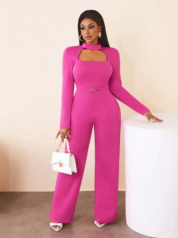 BamGleam Shien Slayr Stretch Round Neck Long Sleeves Jumpsuit-Magenta BamGleam Shien Slayr Stretch Round Neck Long Sleeves Jumpsuit-Magenta