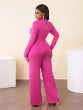 BamGleam Shien Slayr Stretch Round Neck Long Sleeves Jumpsuit-Magenta