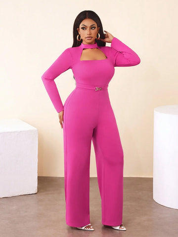 BamGleam Shien Slayr Stretch Round Neck Long Sleeves Jumpsuit-Magenta BamGleam Shien Slayr Stretch Round Neck Long Sleeves Jumpsuit-Magenta
