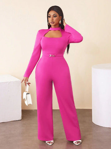 BamGleam Shien Slayr Stretch Round Neck Long Sleeves Jumpsuit-Magenta BamGleam Shien Slayr Stretch Round Neck Long Sleeves Jumpsuit-Magenta