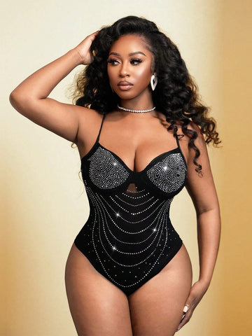 BamGleam Women's Fashion Sexy Black Glitter Diamond Mesh See-Through Bodysuit, Party Night BamGleam Women's Fashion Sexy Black Glitter Diamond Mesh See-Through Bodysuit, Party Night