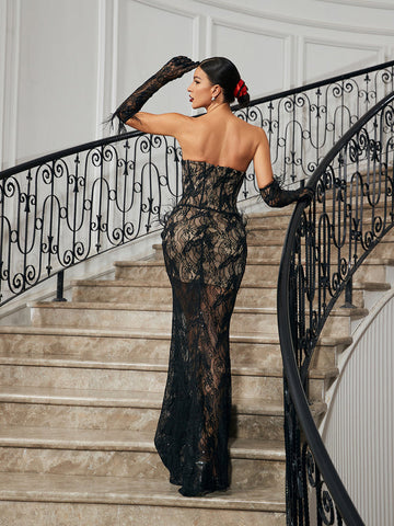 Besel Leaf Lace Corset Maxi Dress Besel Leaf Lace Corset Maxi Dress