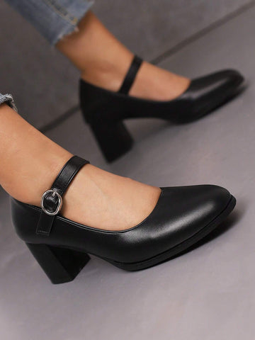 Black Elegant Mary Janes Pu High Heels Shoes For Women, Spring And Autumn New Arrival, Black Elegant Mary Janes Pu High Heels Shoes For Women, Spring And Autumn New Arrival,