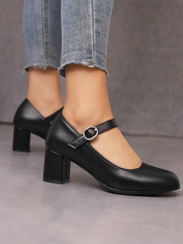 Black Elegant Mary Janes Pu High Heels Shoes For Women, Spring And Autumn New Arrival, Black Elegant Mary Janes Pu High Heels Shoes For Women, Spring And Autumn New Arrival,