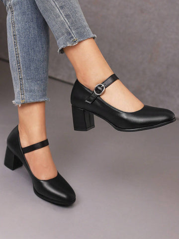 Black Elegant Mary Janes Pu High Heels Shoes For Women, Spring And Autumn New Arrival, Black Elegant Mary Janes Pu High Heels Shoes For Women, Spring And Autumn New Arrival,