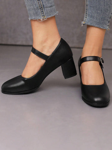 Black Elegant Mary Janes Pu High Heels Shoes For Women, Spring And Autumn New Arrival, Black Elegant Mary Janes Pu High Heels Shoes For Women, Spring And Autumn New Arrival,