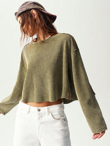 Women's Casual Solid Color Knitted Crew Neck Long Sleeve Loose T-Shirt Women's Casual Solid Color Knitted Crew Neck Long Sleeve Loose T-Shirt