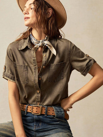 Women's Casual Solid Color Woven Loose Long Sleeve Shirt Women's Casual Solid Color Woven Loose Long Sleeve Shirt