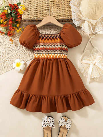 Bohemian Style Puff Sleeve Patchwork Dress For Girls Bohemian Style Puff Sleeve Patchwork Dress For Girls