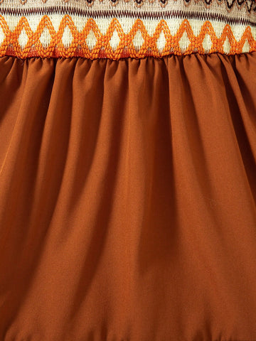 Bohemian Style Puff Sleeve Patchwork Dress For Girls Bohemian Style Puff Sleeve Patchwork Dress For Girls