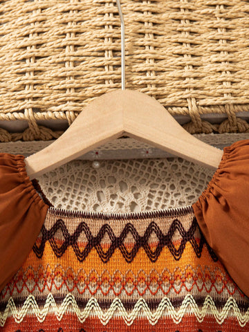 Bohemian Style Puff Sleeve Patchwork Dress For Girls Bohemian Style Puff Sleeve Patchwork Dress For Girls