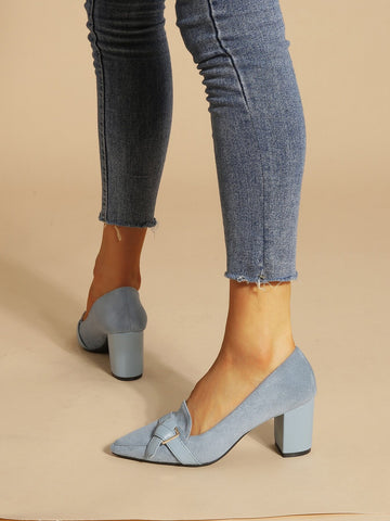 Buckle Detail Point Toe Chunky Heeled Loafers Buckle Detail Point Toe Chunky Heeled Loafers