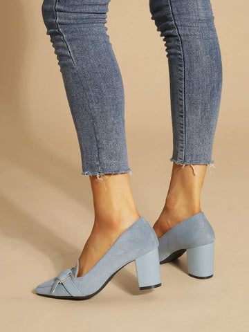 Buckle Detail Point Toe Chunky Heeled Loafers Buckle Detail Point Toe Chunky Heeled Loafers