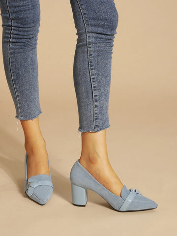 Buckle Detail Point Toe Chunky Heeled Loafers Buckle Detail Point Toe Chunky Heeled Loafers