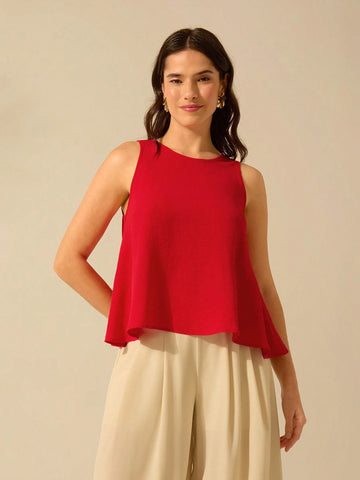 Women Back Teardrop Hollow Sleeveless Orange Flared Vest, Vacation Casual Summer Top Women Back Teardrop Hollow Sleeveless Orange Flared Vest, Vacation Casual Summer Top