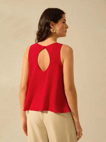 Women Back Teardrop Hollow Sleeveless Orange Flared Vest, Vacation Casual Summer Top Women Back Teardrop Hollow Sleeveless Orange Flared Vest, Vacation Casual Summer Top