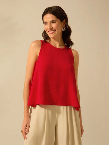 Women Back Teardrop Hollow Sleeveless Orange Flared Vest, Vacation Casual Summer Top Women Back Teardrop Hollow Sleeveless Orange Flared Vest, Vacation Casual Summer Top