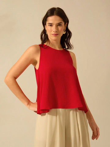 Women Back Teardrop Hollow Sleeveless Orange Flared Vest, Vacation Casual Summer Top Women Back Teardrop Hollow Sleeveless Orange Flared Vest, Vacation Casual Summer Top