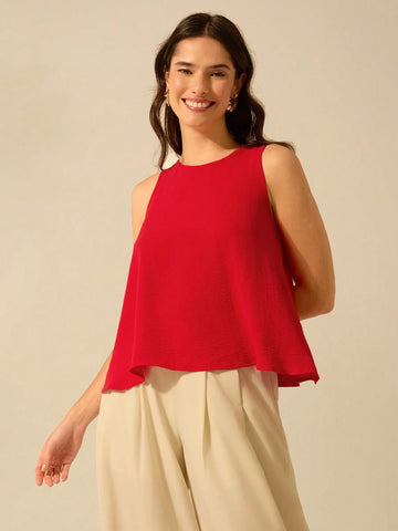 Women Back Teardrop Hollow Sleeveless Orange Flared Vest, Vacation Casual Summer Top Women Back Teardrop Hollow Sleeveless Orange Flared Vest, Vacation Casual Summer Top