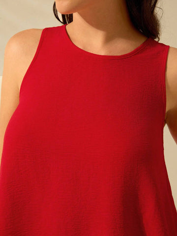 Women Back Teardrop Hollow Sleeveless Orange Flared Vest, Vacation Casual Summer Top Women Back Teardrop Hollow Sleeveless Orange Flared Vest, Vacation Casual Summer Top