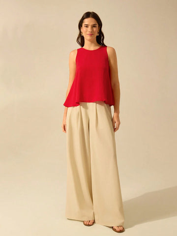 Women Back Teardrop Hollow Sleeveless Orange Flared Vest, Vacation Casual Summer Top Women Back Teardrop Hollow Sleeveless Orange Flared Vest, Vacation Casual Summer Top