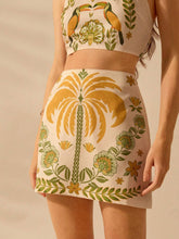 CAJUNI Women Boho Tropical Coconut Tree, Rhododendron Print, Holiday Leisure Summer Beach Low-Rise Mini Skirt