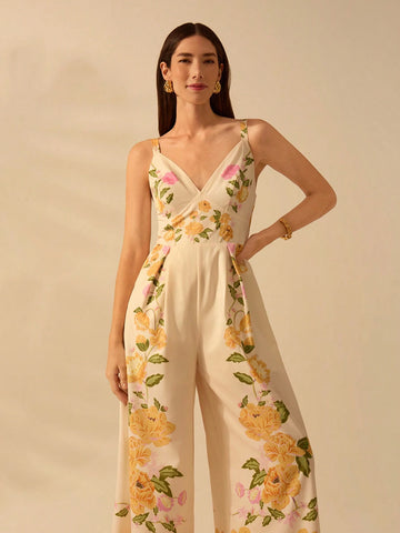 CAJUNI Women's Boho Colorful Tropical Flower Print, Sleeveless Long Jumpsuit, Holiday Casual Beach Summer Jumpsuit CAJUNI Women's Boho Colorful Tropical Flower Print, Sleeveless Long Jumpsuit, Holiday Casual Beach Summer Jumpsuit