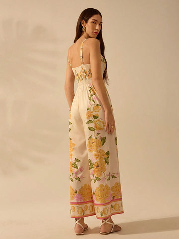 CAJUNI Women's Boho Colorful Tropical Flower Print, Sleeveless Long Jumpsuit, Holiday Casual Beach Summer Jumpsuit CAJUNI Women's Boho Colorful Tropical Flower Print, Sleeveless Long Jumpsuit, Holiday Casual Beach Summer Jumpsuit