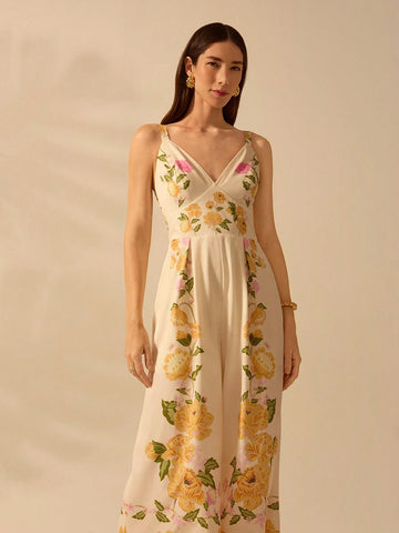 CAJUNI Women's Boho Colorful Tropical Flower Print, Sleeveless Long Jumpsuit, Holiday Casual Beach Summer Jumpsuit CAJUNI Women's Boho Colorful Tropical Flower Print, Sleeveless Long Jumpsuit, Holiday Casual Beach Summer Jumpsuit