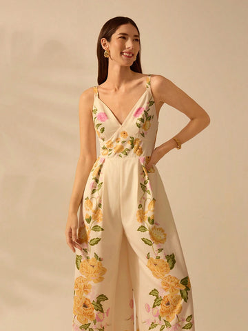 CAJUNI Women's Boho Colorful Tropical Flower Print, Sleeveless Long Jumpsuit, Holiday Casual Beach Summer Jumpsuit CAJUNI Women's Boho Colorful Tropical Flower Print, Sleeveless Long Jumpsuit, Holiday Casual Beach Summer Jumpsuit