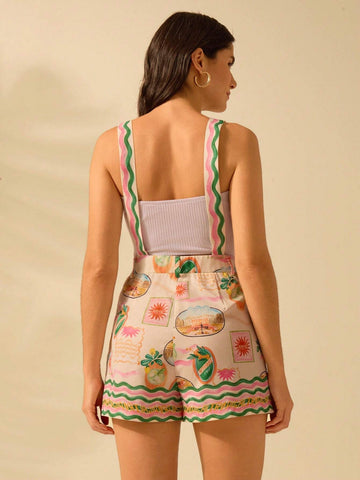 CAJUNI Women's Boho Colorful Tropical Print Jumpsuit With Pockets, Casual Beach Vacation Summer Romper CAJUNI Women's Boho Colorful Tropical Print Jumpsuit With Pockets, Casual Beach Vacation Summer Romper
