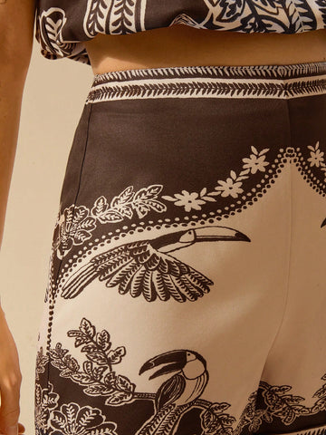 CAJUNI Women's Boho Tropical Bird & Plant Print Casual Vacation Summer Beach Apricot Shorts CAJUNI Women's Boho Tropical Bird & Plant Print Casual Vacation Summer Beach Apricot Shorts