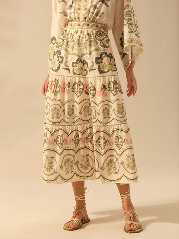 CAJUNI Women's Boho Tropical Hibiscus, Coconut Tree, Snake Plant Print Vacation Casual Beach Loose Fit Skirt CAJUNI Women's Boho Tropical Hibiscus, Coconut Tree, Snake Plant Print Vacation Casual Beach Loose Fit Skirt