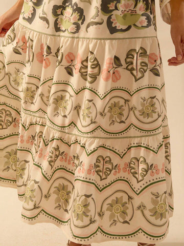 CAJUNI Women's Boho Tropical Hibiscus, Coconut Tree, Snake Plant Print Vacation Casual Beach Loose Fit Skirt CAJUNI Women's Boho Tropical Hibiscus, Coconut Tree, Snake Plant Print Vacation Casual Beach Loose Fit Skirt