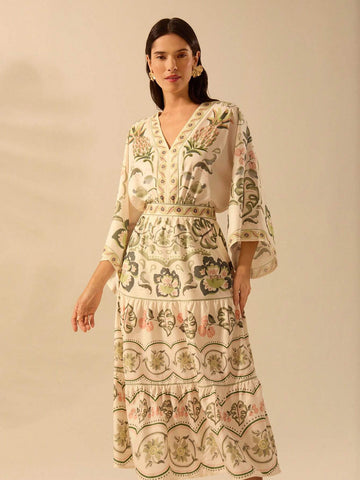 CAJUNI Women's Boho Tropical Hibiscus, Coconut Tree, Snake Plant Print Vacation Casual Beach Loose Fit Skirt CAJUNI Women's Boho Tropical Hibiscus, Coconut Tree, Snake Plant Print Vacation Casual Beach Loose Fit Skirt